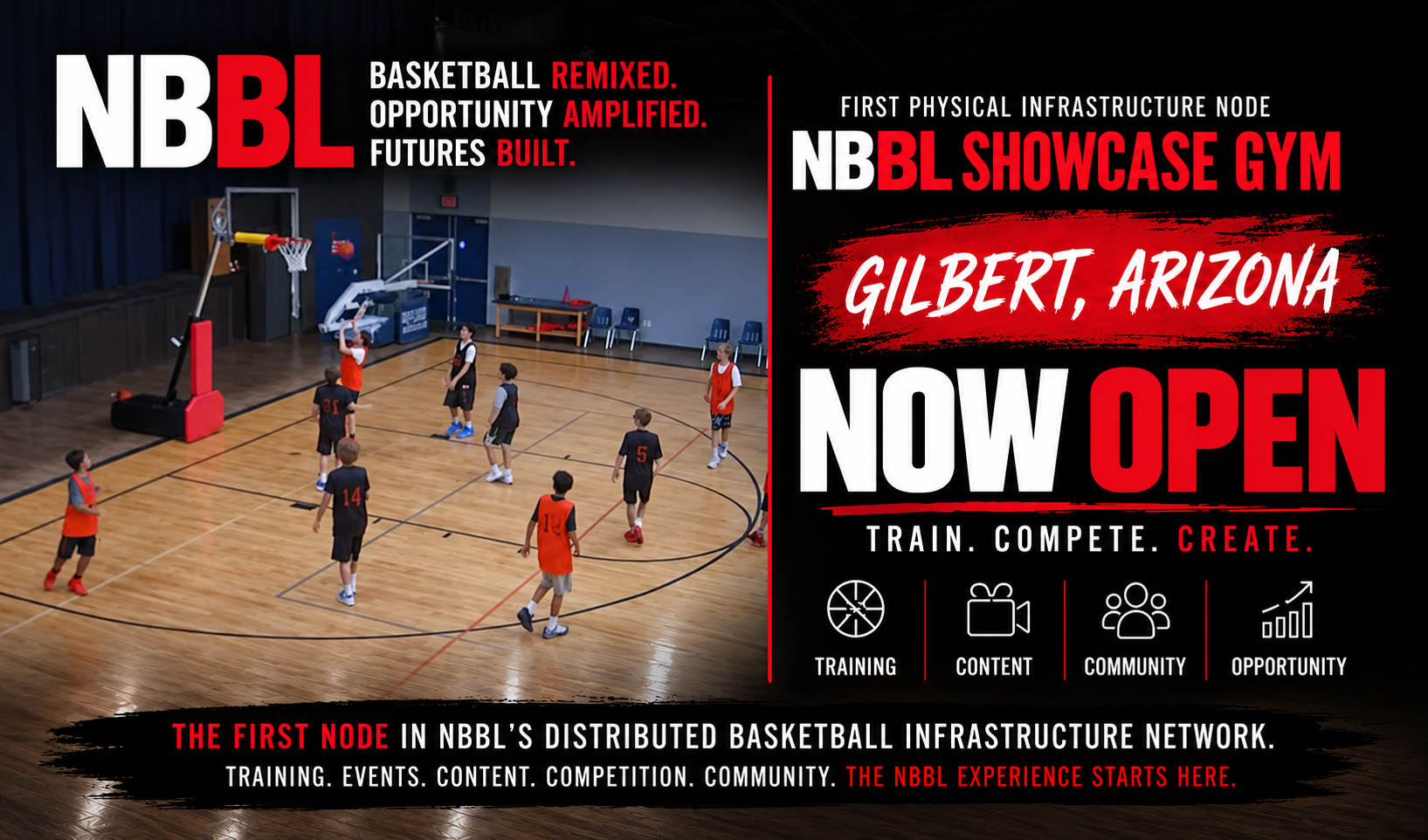 NBBL Showcase Gym in Gilbert, Arizona — operations begin September 1, 2026. Training, content, community, opportunity.
